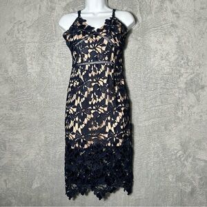 Love Ady Dress Womens Small Navy Lace Overlay Elegant‎ Evening Cocktail Party